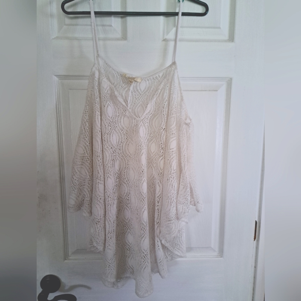 White Summer Tunic Cold Shoulder batwing